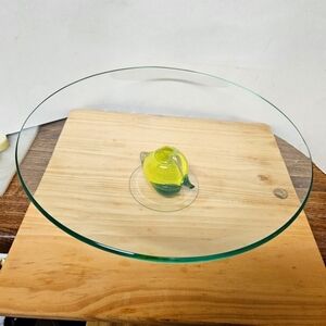 Vintage 80s Large Lemon Pedestal Glass Serving Platter